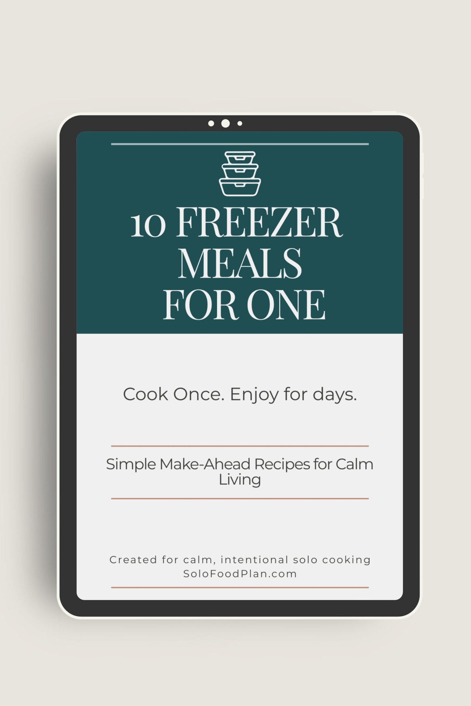 10 freezer meals for one digital ebook displayed on iPad