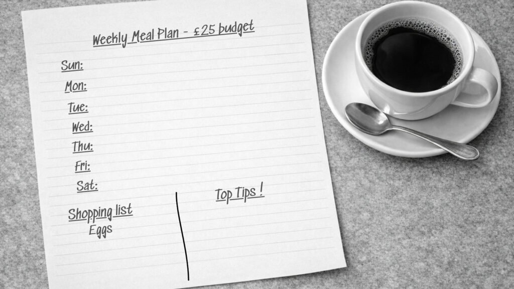 £25 Meal Plan for One Person next to a cup of coffee
