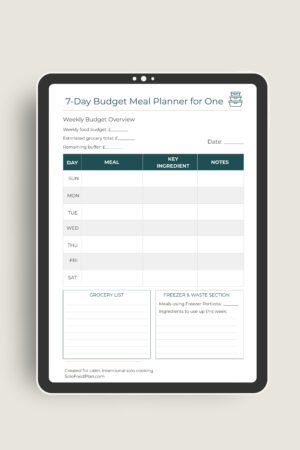 7-day budget meal plan displayed on iPad