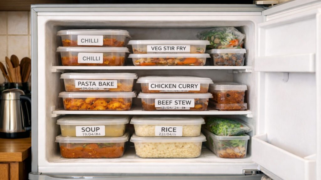 Organised freezer with single portion meals for one person