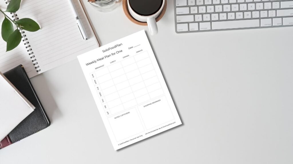 Free printable weekly meal planner for one person