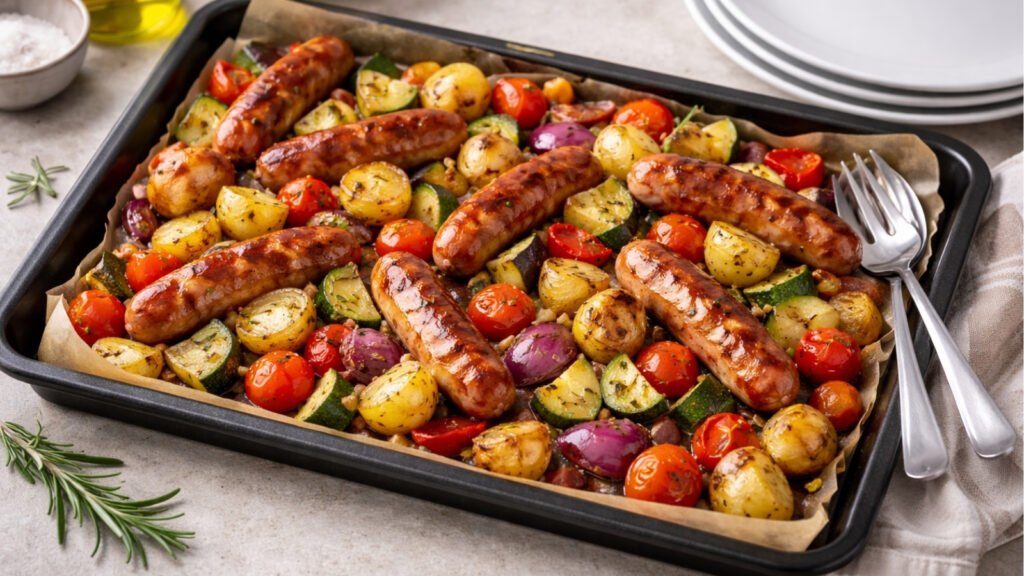 sausage and vegetable traybake for an easy meal