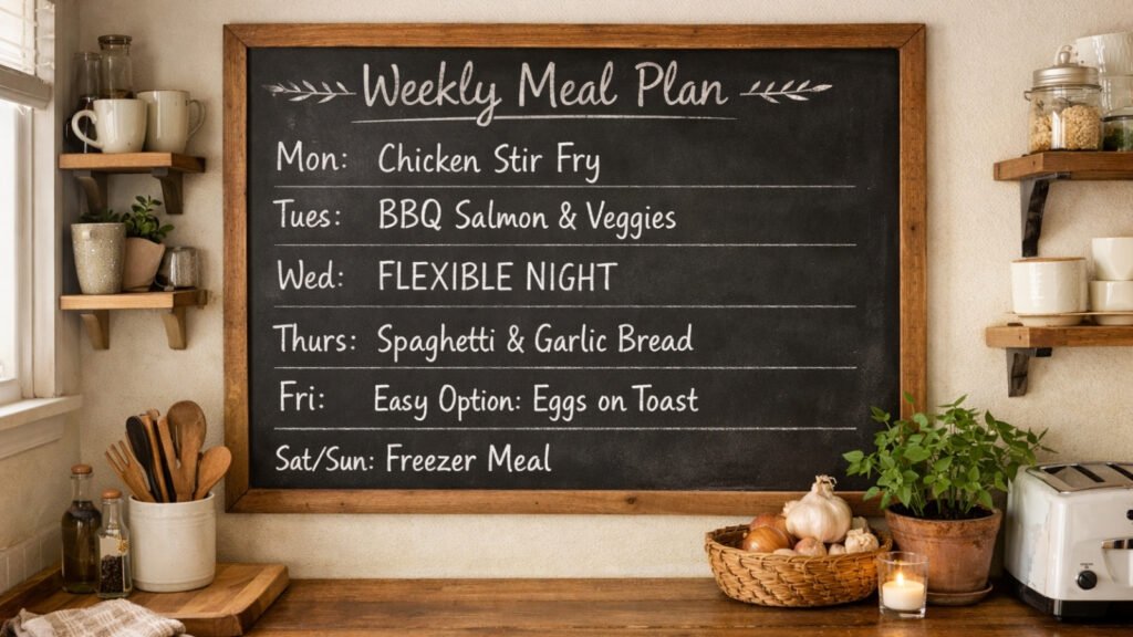 flexible weekly meal plan for one person.