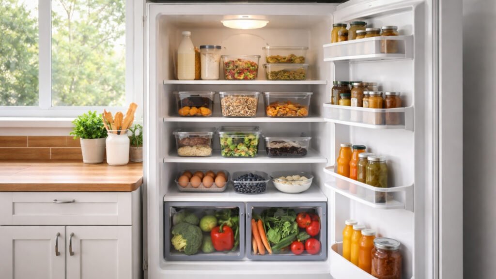 organised fridge for one person food storage and leftovers
