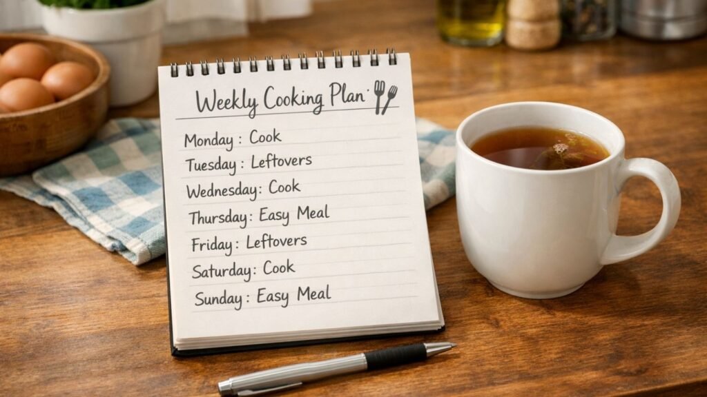 Simple weekly cooking plan for one person living alone.