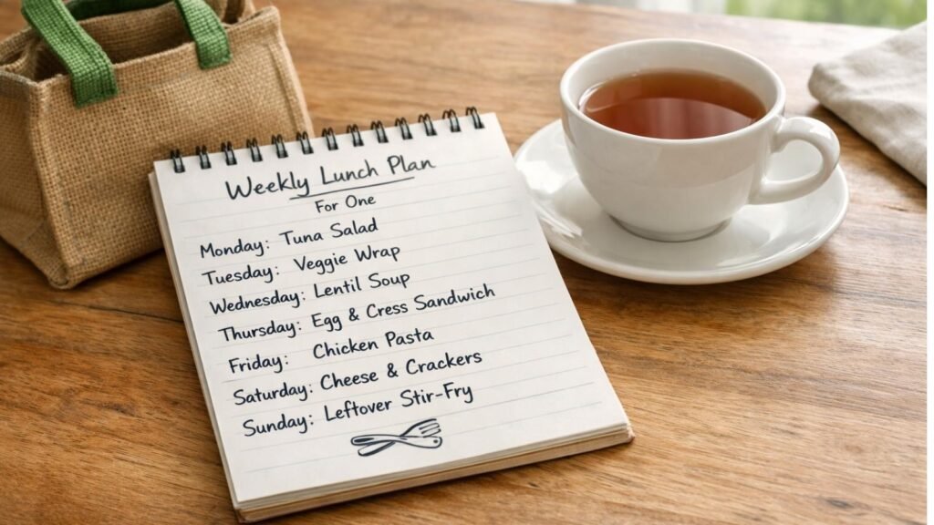 Simple weekly lunch plan for one person living alone in the UK.