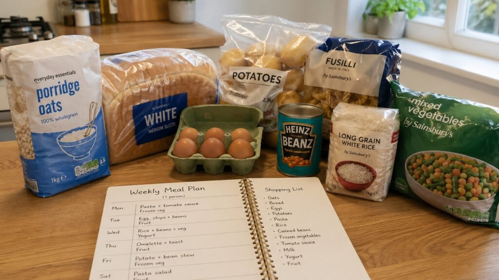 £15 weekly meal plan for one person UK ingredients and budget food setup