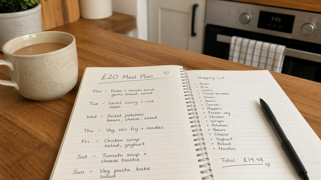 £20 meal planning one person UK simple weekly plan