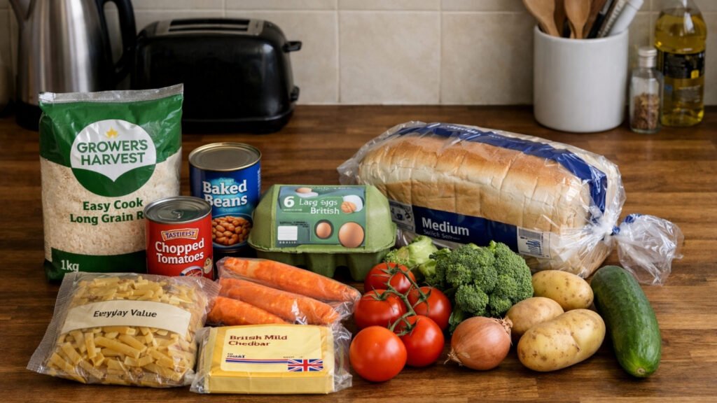 cheap grocery list one person UK budget ingredients