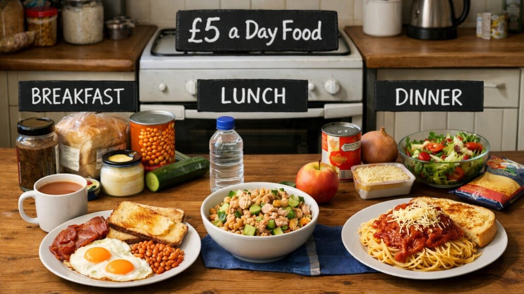 eat well on £5 a day UK one person meals budget food