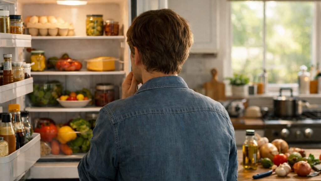checking fridge before cooking reduce food waste living alone