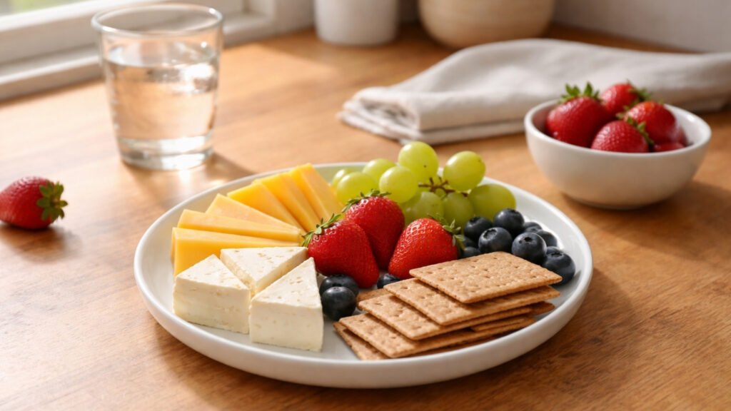no cook snack meal for one person cheese crackers fruit