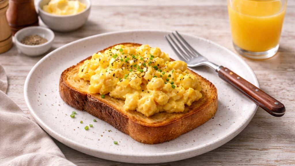 simple scrambled egg on toast for a quick cheap meal for one person