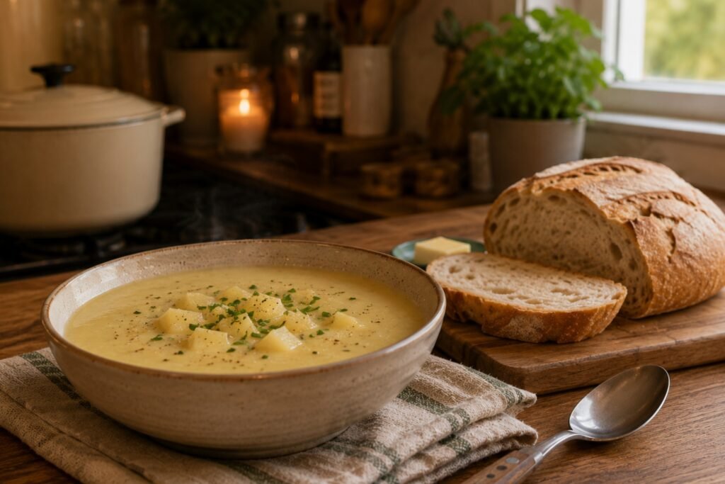 simple potato soup meal and bread for one person uk