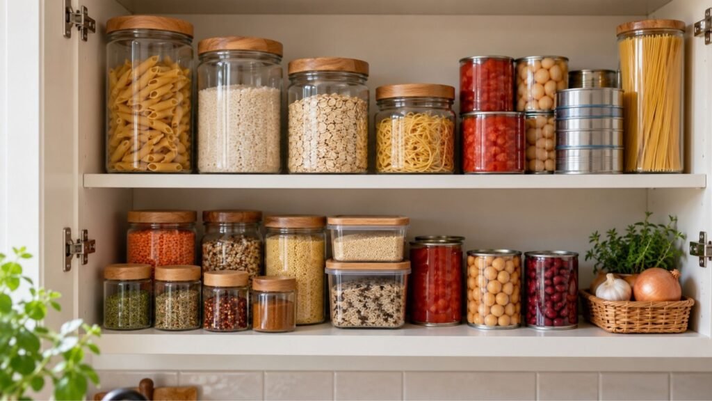 Pantry staples for one person in a UK kitchen